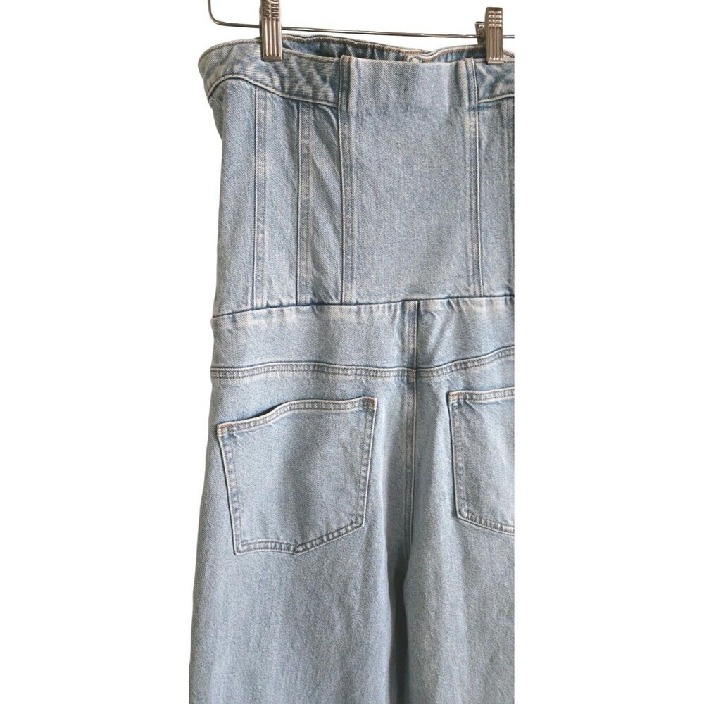 Express Denim Corset Wide Leg Jumpsuit Button Front Light Wash Size Large - Picture 6 of 8